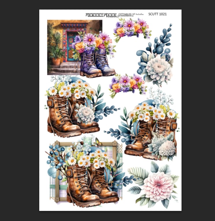 1021  Scutt boots flowers, Min buy 5